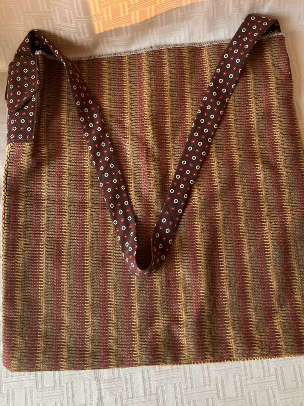 VTG 70s OOAK Upcycled Tote Bag Princeton DuPont Qiana Silk-Like Tie & Upholstery